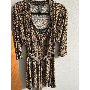 Rene Rofe Women's Cheetah Leopard Sleepwear Open Robe & Cami Nightgown  Size L